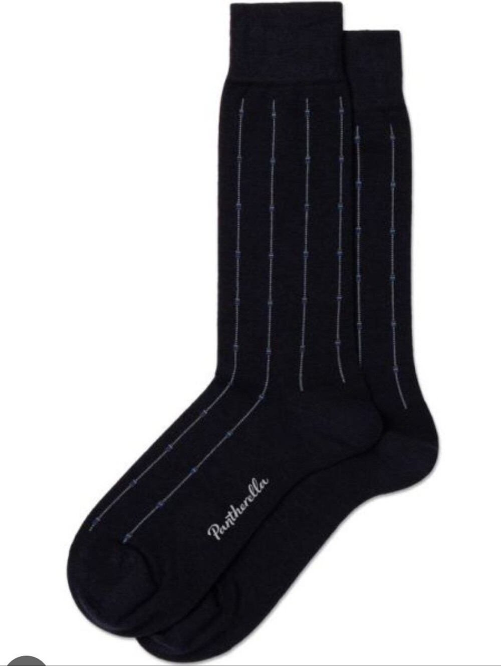 Pantherella Black  wool Socks with Vertical Mini Box Stripe